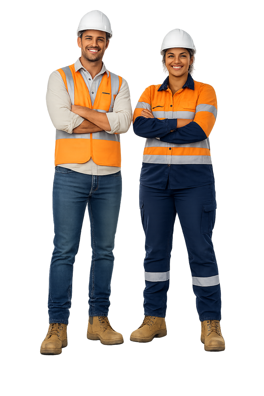 Zokal safety trainers in hi-vis vests and hard hats