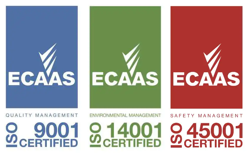 ECAAS certified — ISO 9001, ISO 14001 and ISO 45001